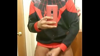Elijah jerking off in spiderman costume cosplay