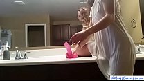 Webcam girl riding pink dildo on bathroom counter - KellysCams.com